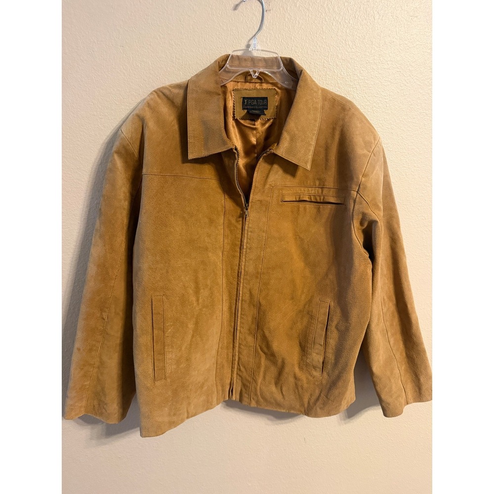 PGA Tour Suede Leather Jacket Mens XL Tan  Full Zip Signature Collection